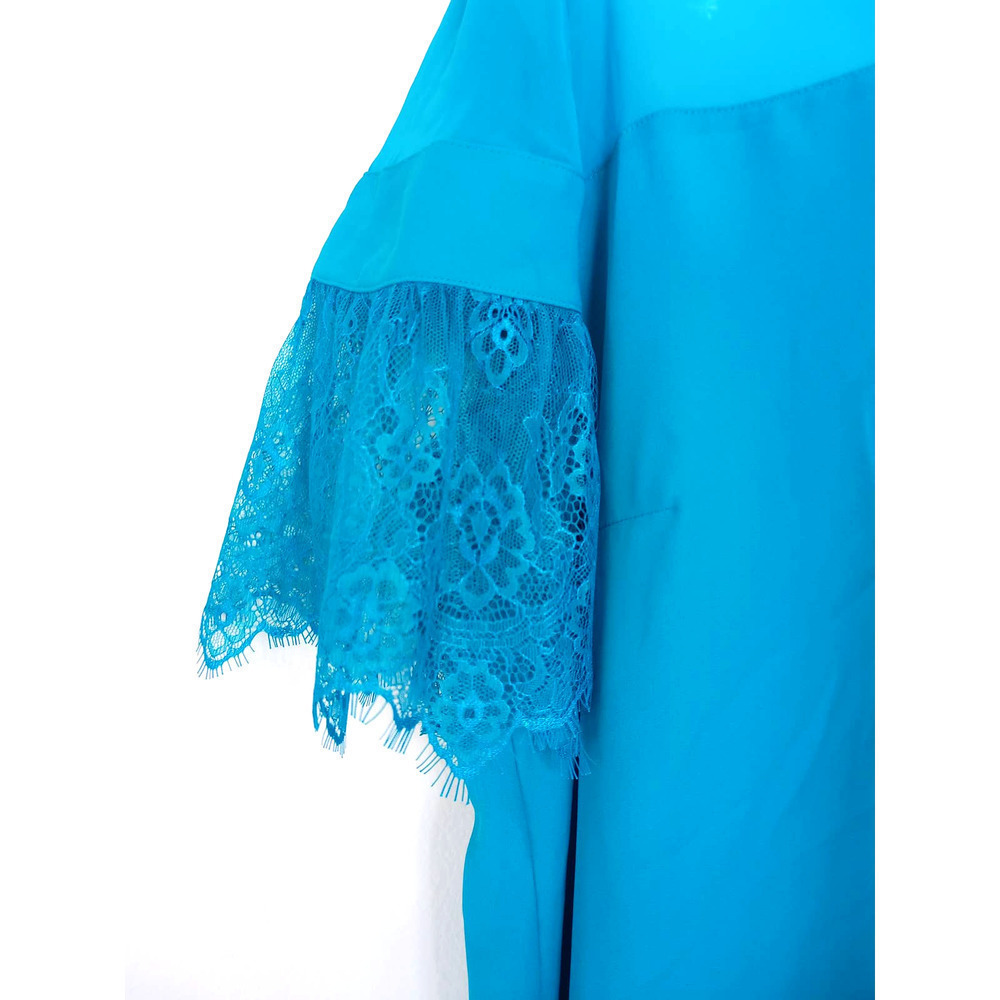 NWT Worthington Womens Sheer Lace Sleeve Teal Top - Picture 4 of 6
